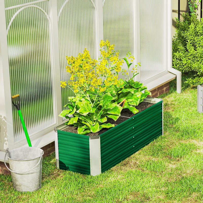 Outsunny Arriate De Jardín De Acero Jardinera Cultivos Plantas 125x47x40cm Verde