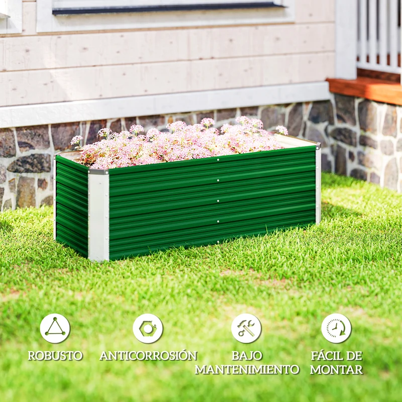 Outsunny Arriate De Jardín De Acero Jardinera Cultivos Plantas 125x47x40cm Verde