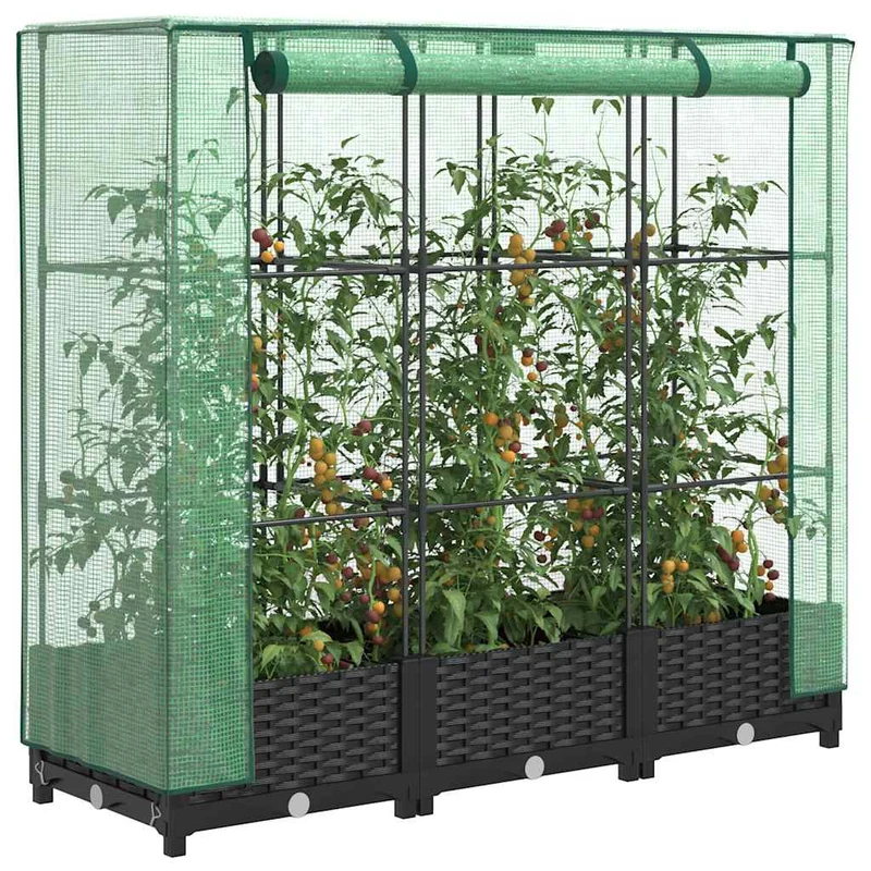Jardinera Elevada Con Cubierta De Invernadero Aspecto Ratán 120x40x123 Cm