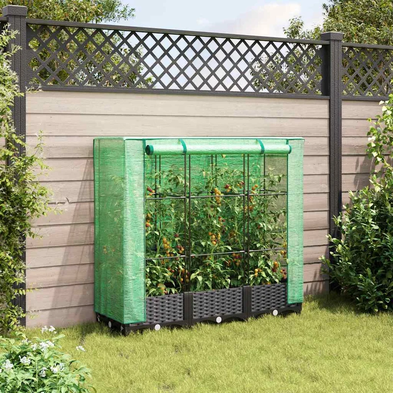 Jardinera Elevada Con Cubierta De Invernadero Aspecto Ratán 120x40x123 Cm