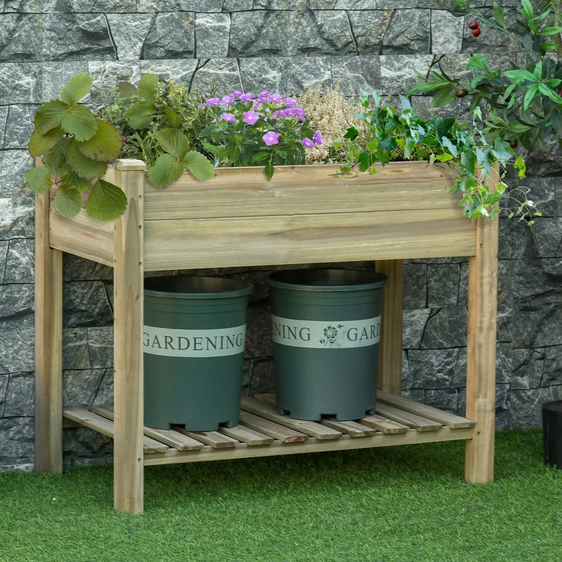 Outsunny Huerto Urbano De Madera Con Estante 91x51x76 Cm Para Cultivos Plantas