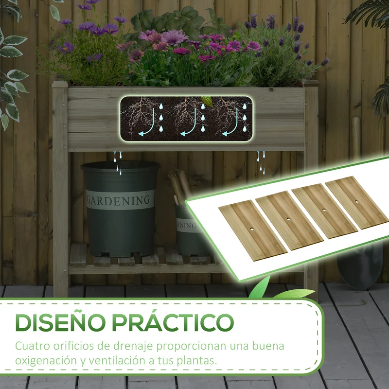 Outsunny Huerto Urbano De Madera Con Estante 91x51x76 Cm Para Cultivos Plantas
