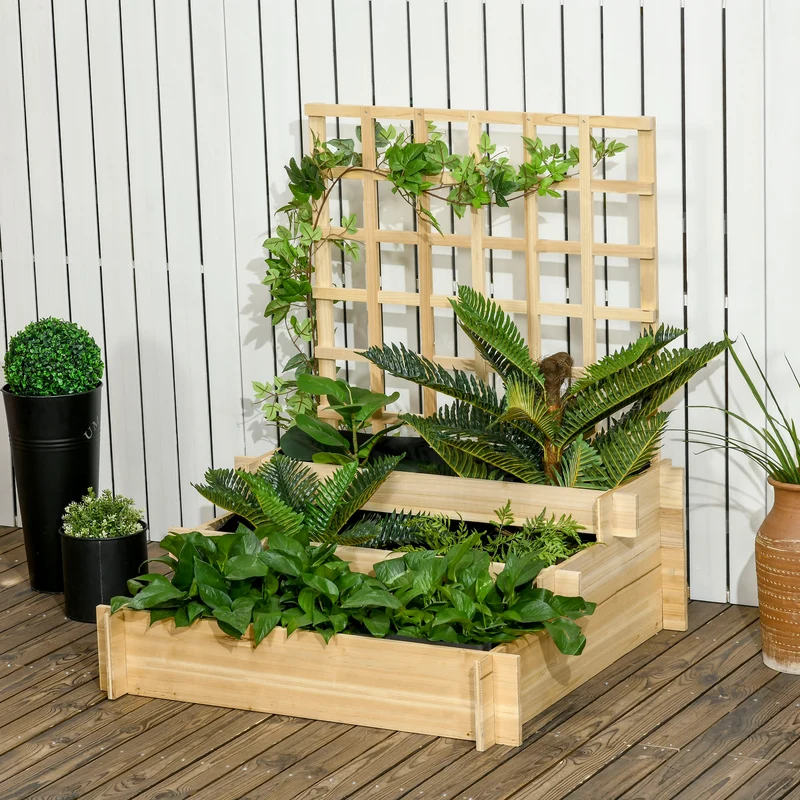 Outsunny Jardinera De 3 Niveles Con Enrejado Para Cultivos Verduras 95x95x110 Cm