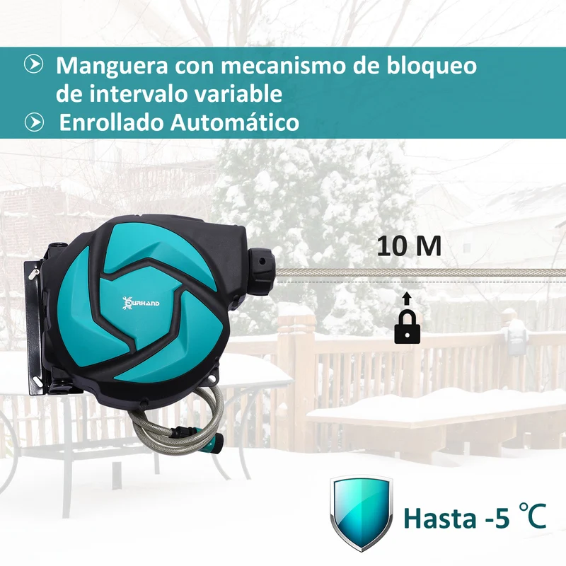 Durhand Carrete Para Manguera Retráctil De Riego 10m+1m Sistema De Enrollado