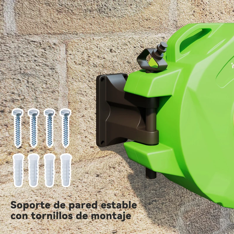 Outsunny Carrete Para Manguera Mural Portamanguera 15m Roll-up Automático