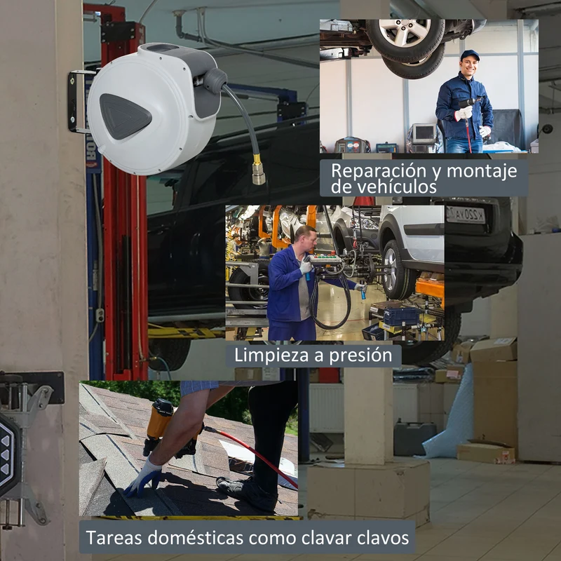 Durhand Carrete Retráctil De Manguera De Aire Comprimido De 15 M Conector De