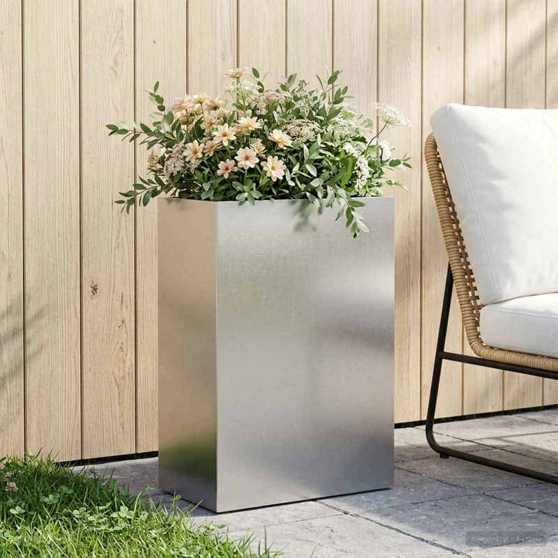 Macetero De Jardín Plateado 50 X 40 X 75 Cm Acero Inoxidable