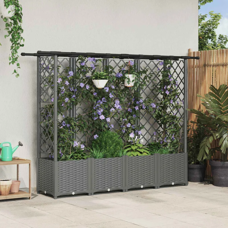 Cama Elevada Con Trellis Y Techo Gris Claro 202 X 40 X 136 Cm