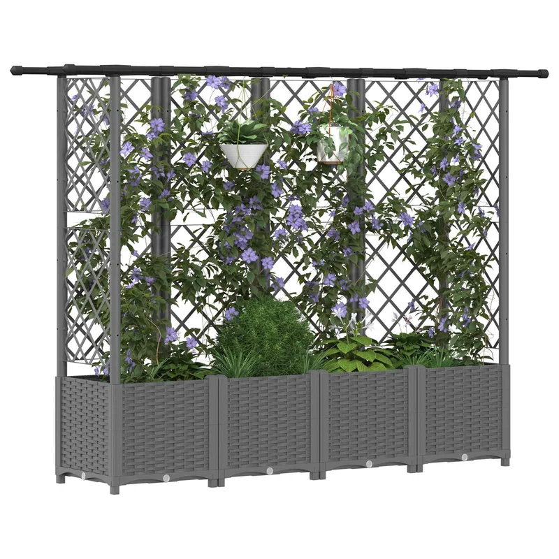 Cama Elevada Con Trellis Y Techo Gris Claro 202 X 40 X 136 Cm
