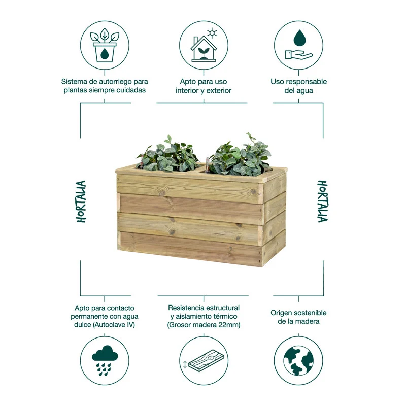 Jardinera De Madera Con Autorriego 75x40x40 Cm Nidum Basic Hortalia