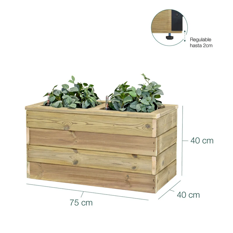 Jardinera De Madera Con Autorriego 75x40x40 Cm Nidum Basic Hortalia