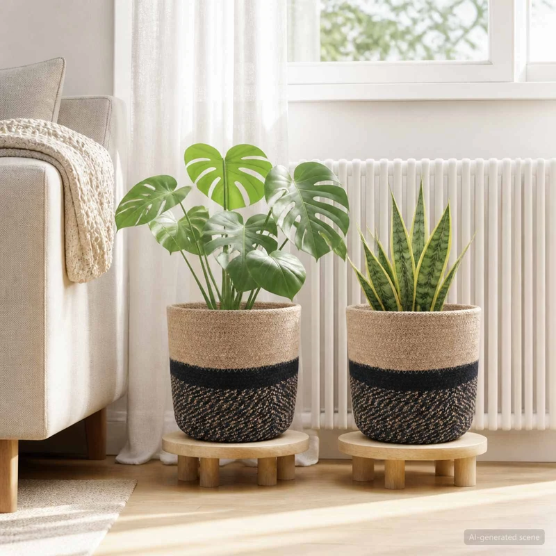 Set De Macetas De Planta 2 Uds. Natural Y Negro Ø 21 X 21 Cm