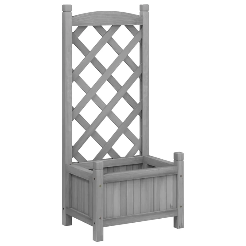 Jardinera Con Enrejado Gris 40x30x90 Cm Madera Maciza De Abeto