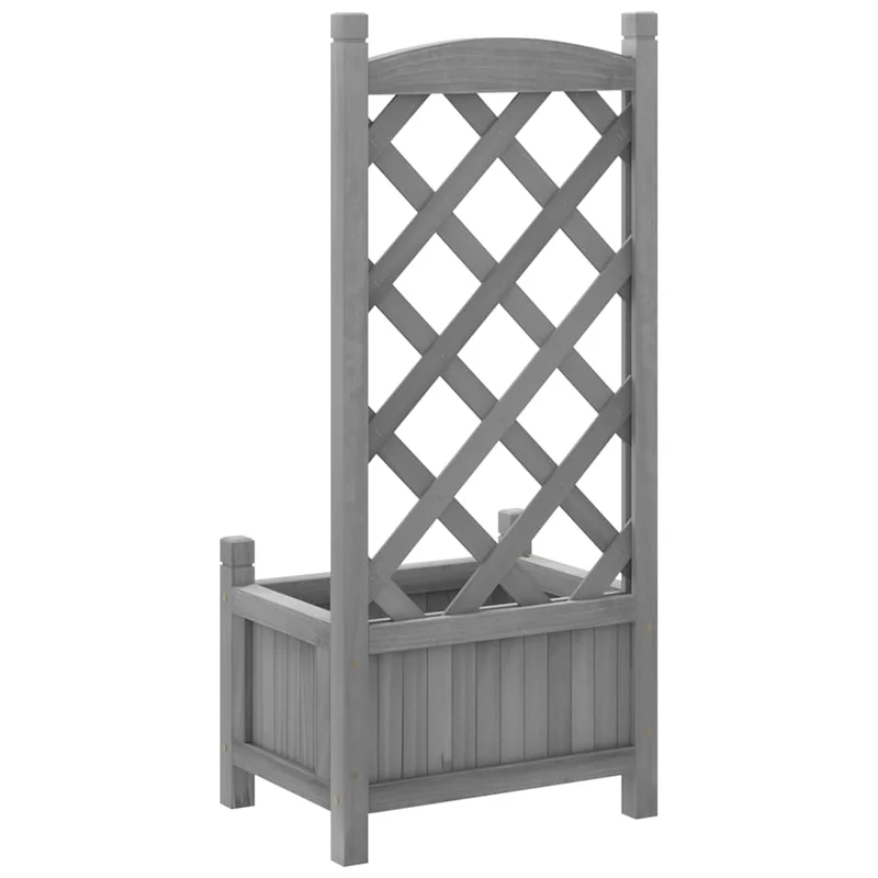 Jardinera Con Enrejado Gris 40x30x90 Cm Madera Maciza De Abeto
