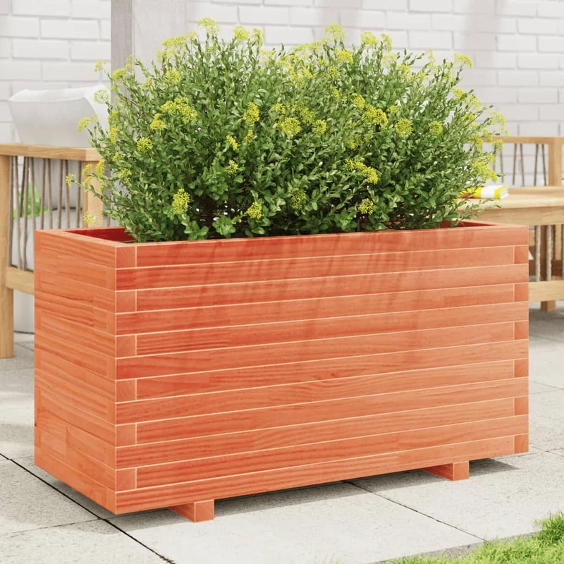 Jardinera Madera Maciza De Pino Marrón Cera 90x40x49,5 Cm