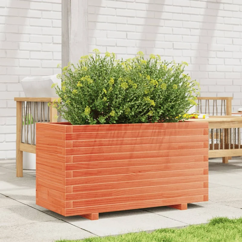 Jardinera Madera Maciza De Pino Marrón Cera 90x40x49,5 Cm