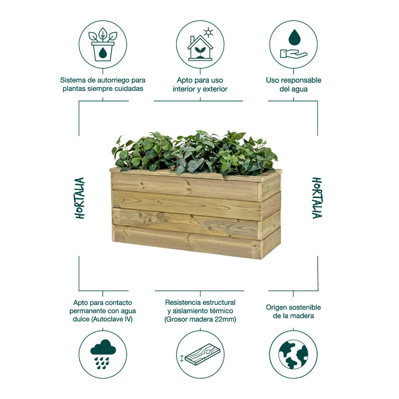 Jardinera De Madera Con Autorriego 86x34x40 Cm Nidum Basic Hortalia
