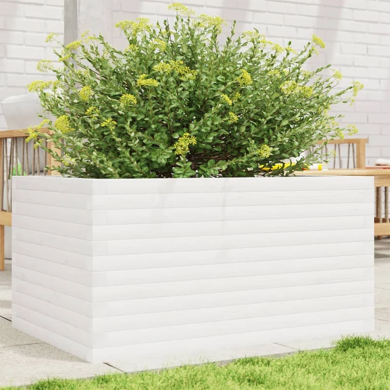 Jardinera De Madera Maciza De Pino Blanco 90x60x46 Cm