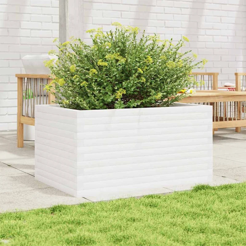 Jardinera De Madera Maciza De Pino Blanco 90x60x46 Cm