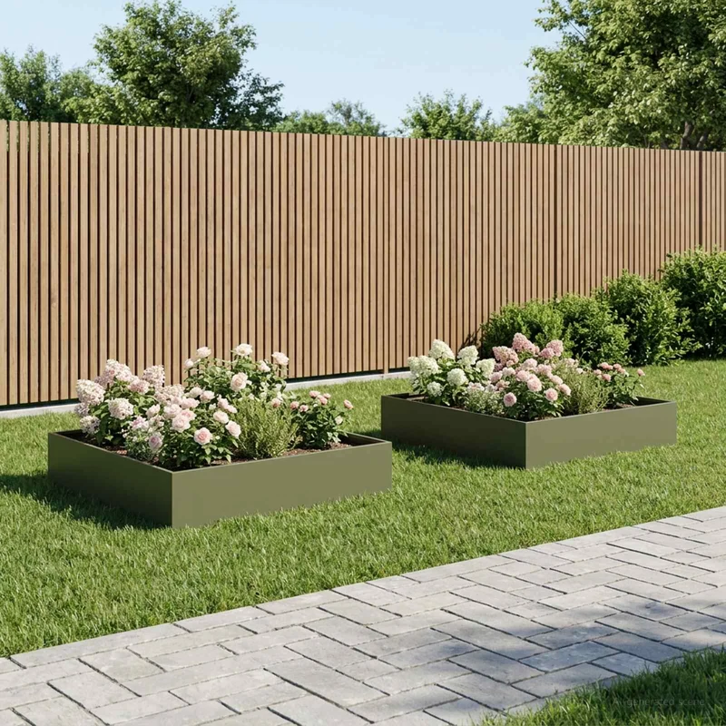 Macetero De Jardín 2 Uds. Verde Oliva 80 X 80 X 20 Cm