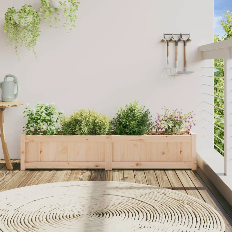 Jardinera De Madera Maciza De Pino 150x31x31 Cm