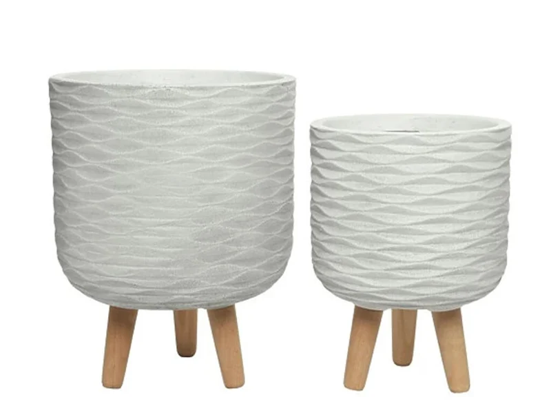 Macetero De Fibra Blanco Con Patas 22 Cm