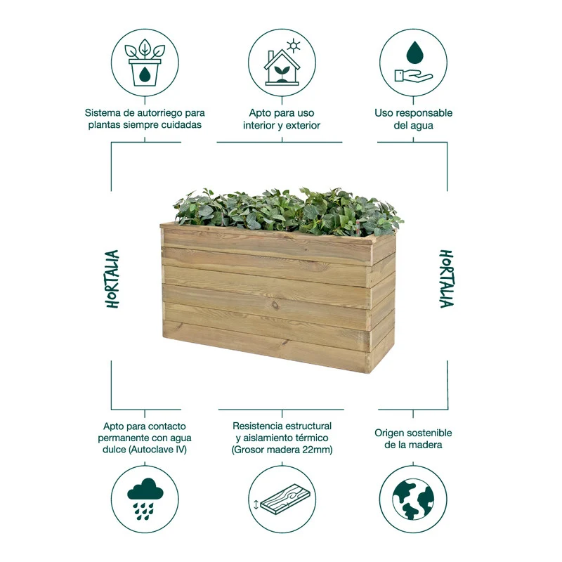 Jardinera De Madera Con Autorriego 110x40x60 Cm Nidum Basic Hortalia