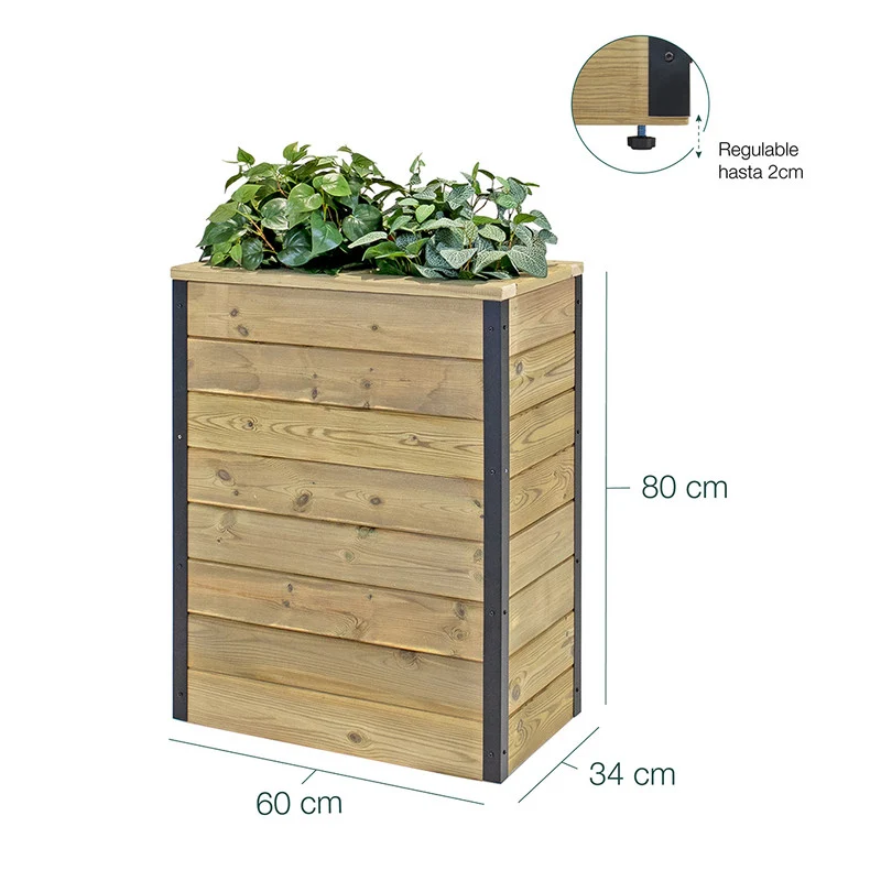 Jardinera De Madera Con Autorriego 60x34x80 Cm Nidum Hortalia