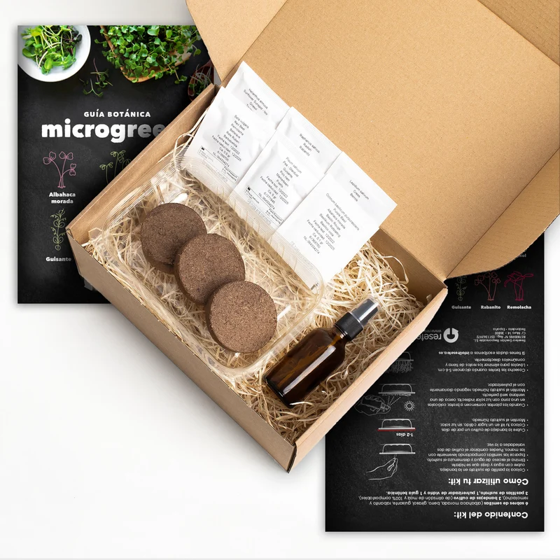 Kit Cultivo Microgreens Albahaca Morada, Berro, Girasol, Guisante, Rabanito y Remolacha - Resetea