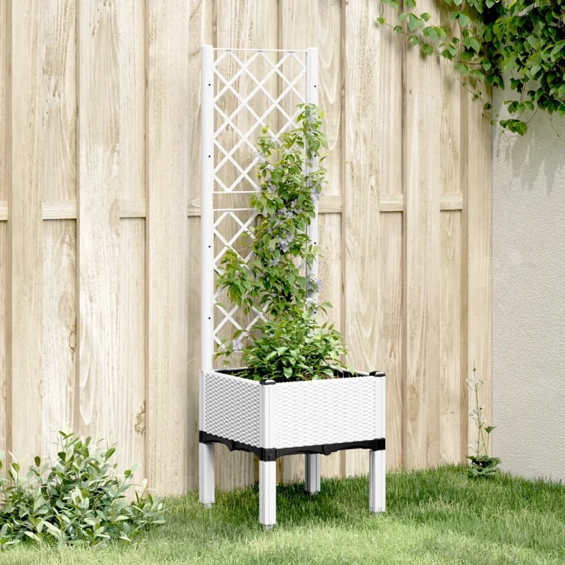 Jardinera Con Enrejado Pp Blanco 40x40x142 Cm