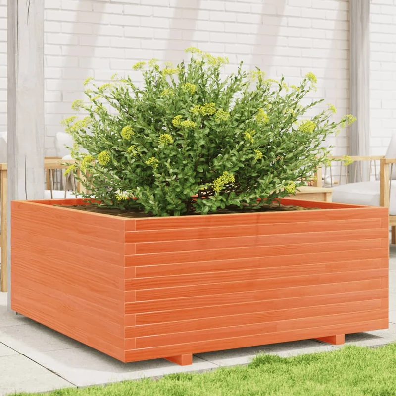 Jardinera Madera Maciza De Pino Marrón Cera 110x110x49,5 Cm