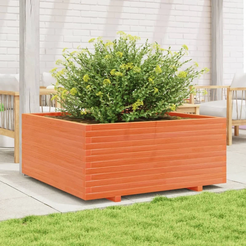 Jardinera Madera Maciza De Pino Marrón Cera 110x110x49,5 Cm