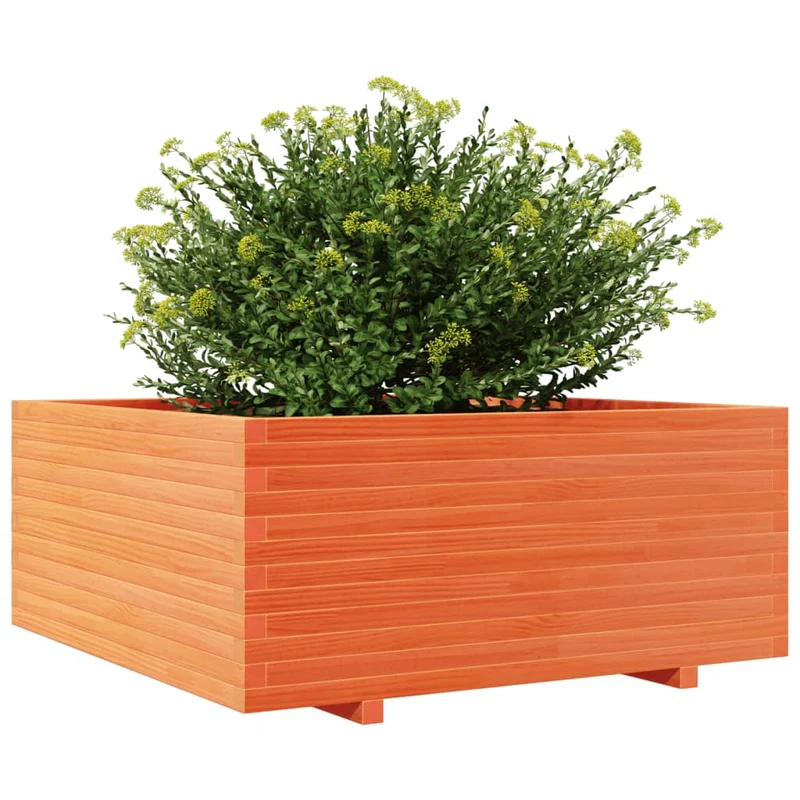 Jardinera Madera Maciza De Pino Marrón Cera 110x110x49,5 Cm