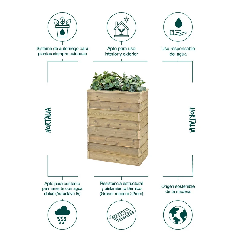 Jardinera De Madera Con Autorriego 60x34x80 Cm Nidum Basic Hortalia