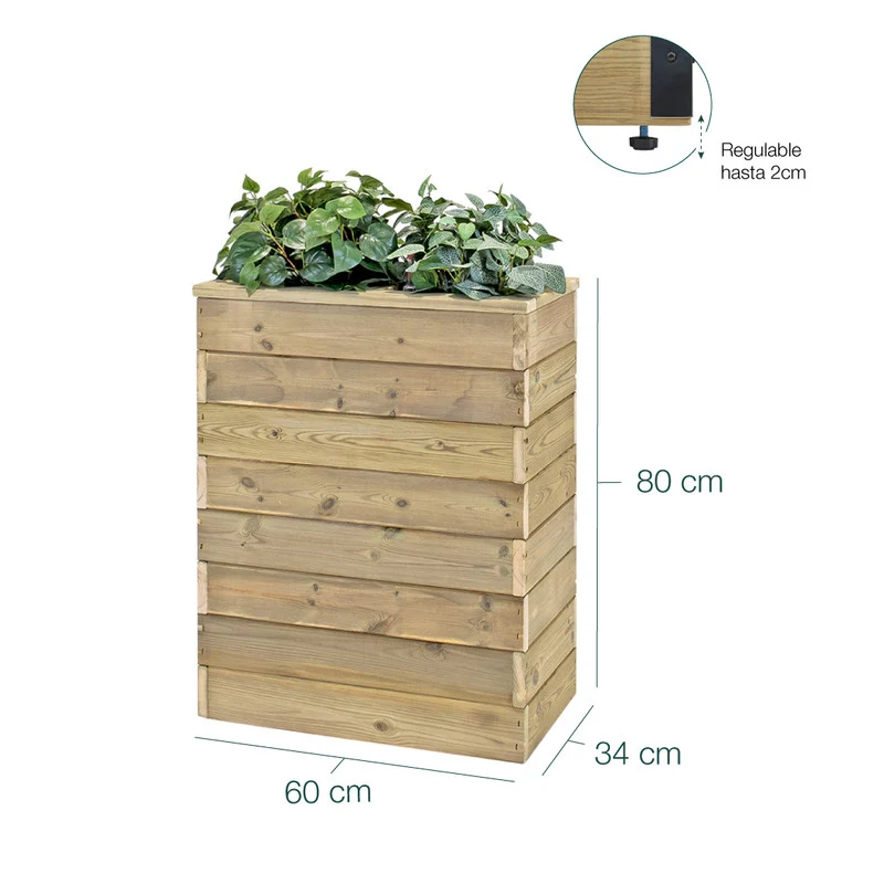 Jardinera De Madera Con Autorriego 60x34x80 Cm Nidum Basic Hortalia