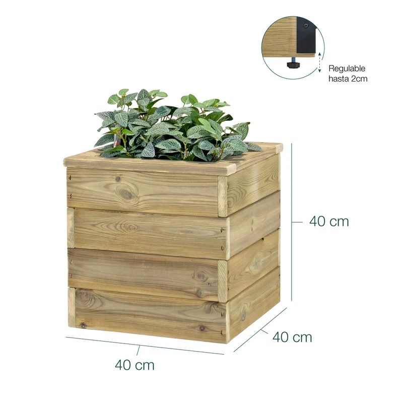 Jardinera De Madera Con Autorriego 40x40x40 Cm Nidum Basic Hortalia
