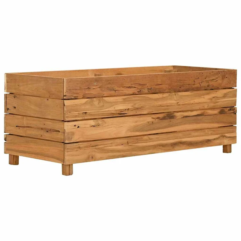Arriate Elevado Madera De Teca Reciclada Y Acero 100x40x38 Cm