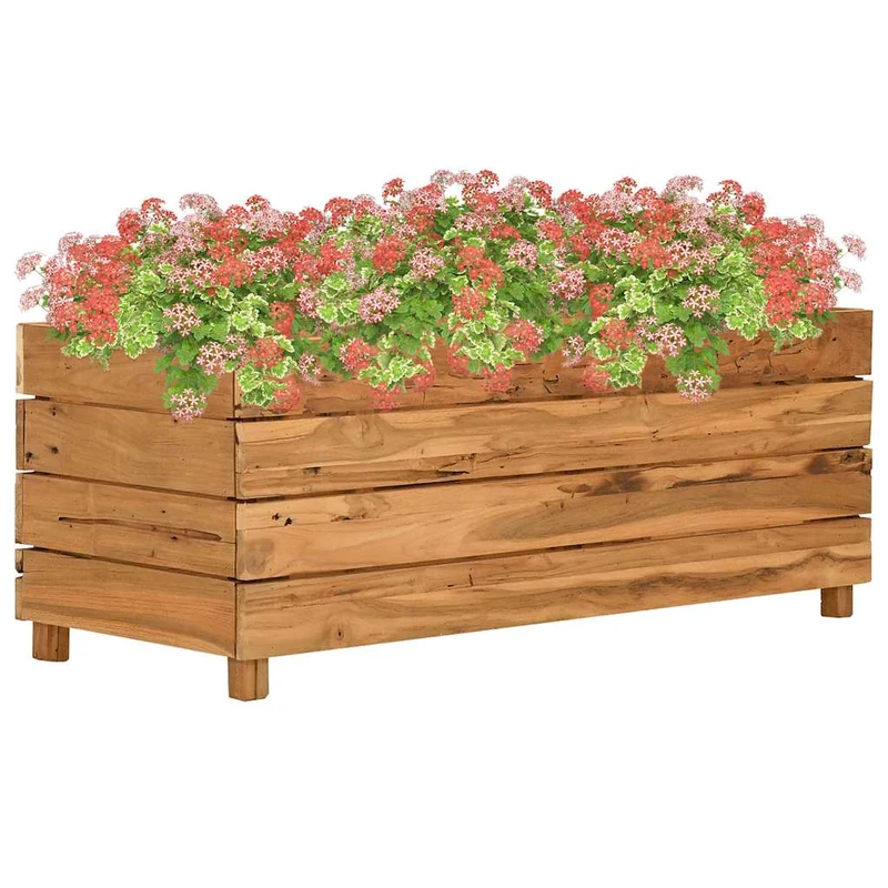 Arriate Elevado Madera De Teca Reciclada Y Acero 100x40x38 Cm