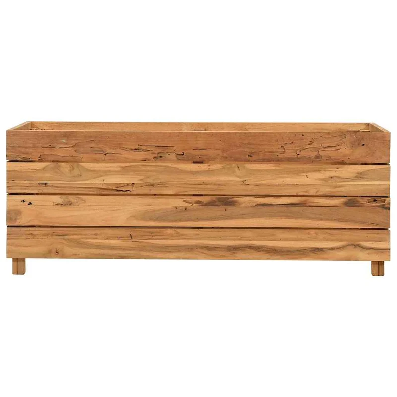 Arriate Elevado Madera De Teca Reciclada Y Acero 100x40x38 Cm