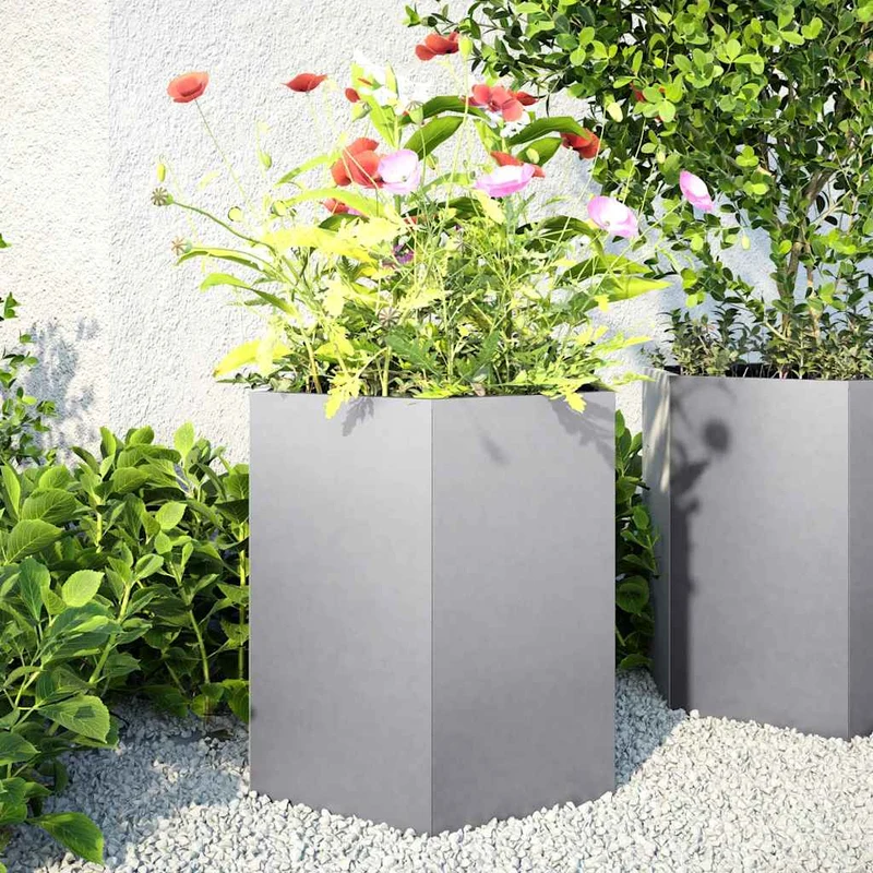 Jardineras Hexagonales 2 Uds Acero Inoxidable 46x40x45 Cm