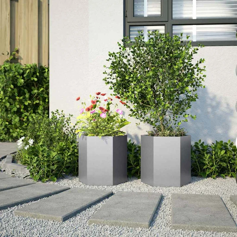 Jardineras Hexagonales 2 Uds Acero Inoxidable 46x40x45 Cm