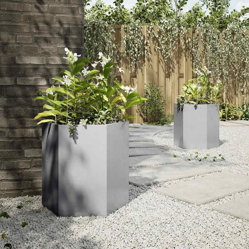 Jardineras Hexagonales 2 Uds Acero Inoxidable 46x40x45 Cm
