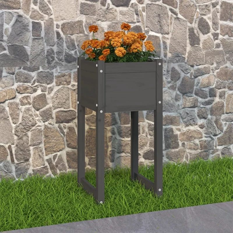 Jardinera De Madera Maciza De Pino Gris 40x40x81 Cm