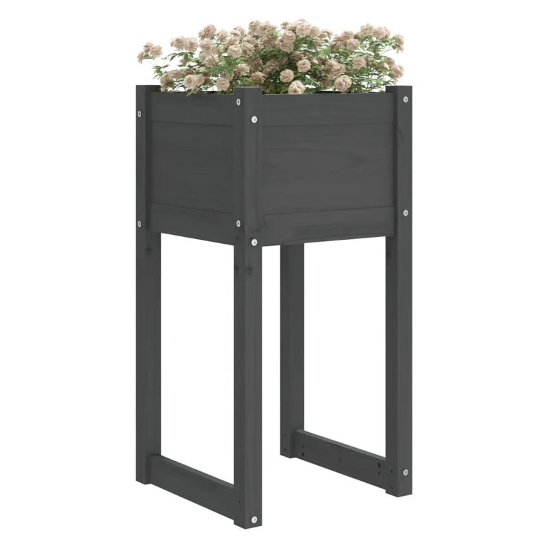 Jardinera De Madera Maciza De Pino Gris 40x40x81 Cm