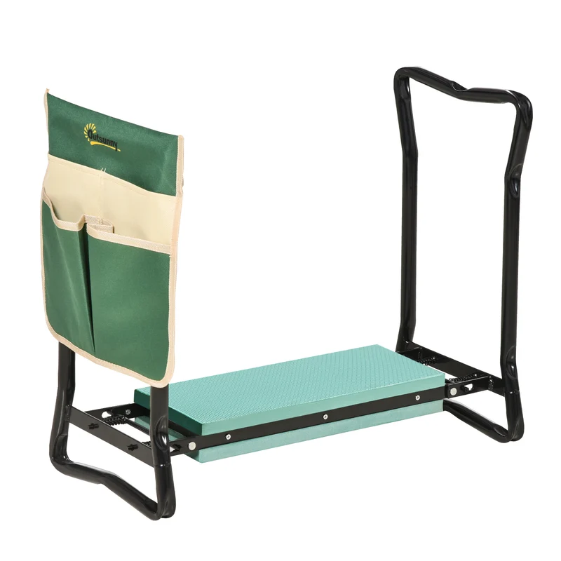 Outsunny Taburete De Jardín Plegable 2 En 1 Con Almohadilla De Espuma Y Bolsa