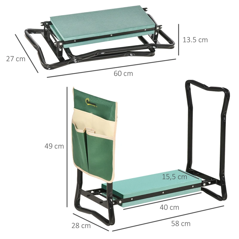 Outsunny Taburete De Jardín Plegable 2 En 1 Con Almohadilla De Espuma Y Bolsa