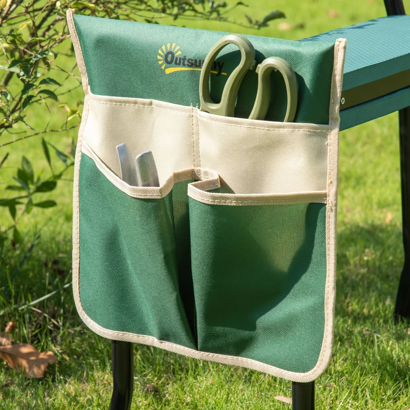 Outsunny Taburete De Jardín Plegable 2 En 1 Con Almohadilla De Espuma Y Bolsa