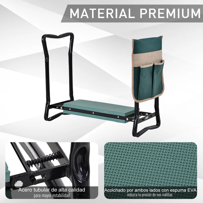 Outsunny Taburete De Jardín Plegable 2 En 1 Con Almohadilla De Espuma Y Bolsa