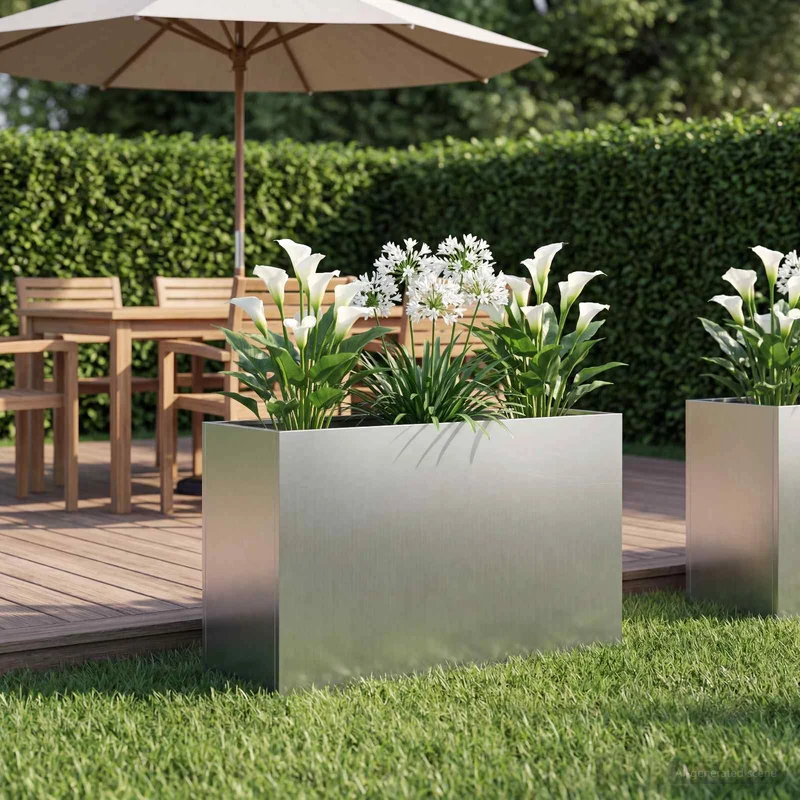 Macetero De Jardín Plateado 80 X 40 X 50 Cm Acero Galvanizado