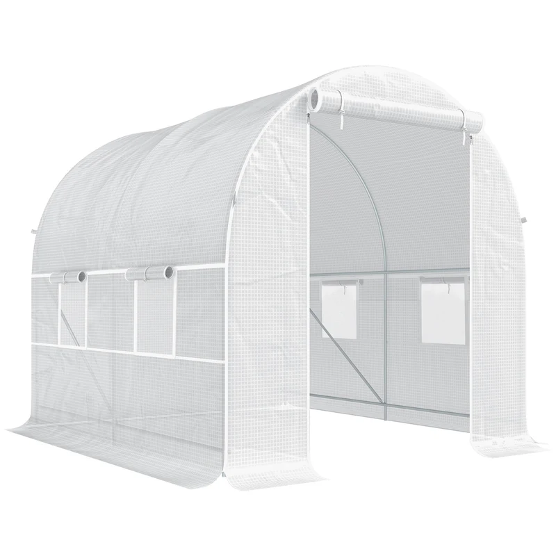Outsunny Invernadero Túnel 245x200x200cm Con 4 Ventanas Cultivo Plantas Blanco